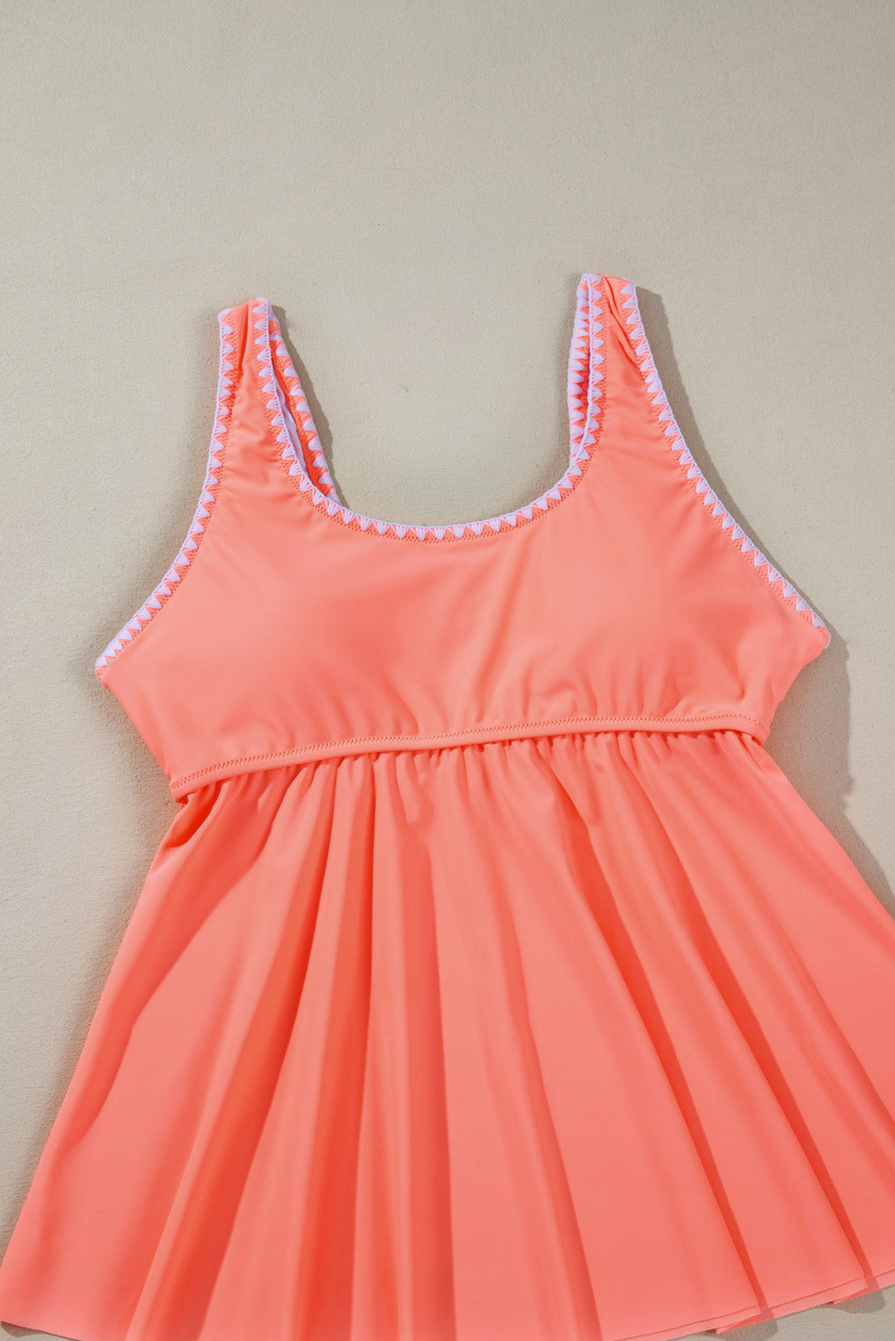 Fresh Salmon Contrast Trim Ruffled Peplum Tankini Set