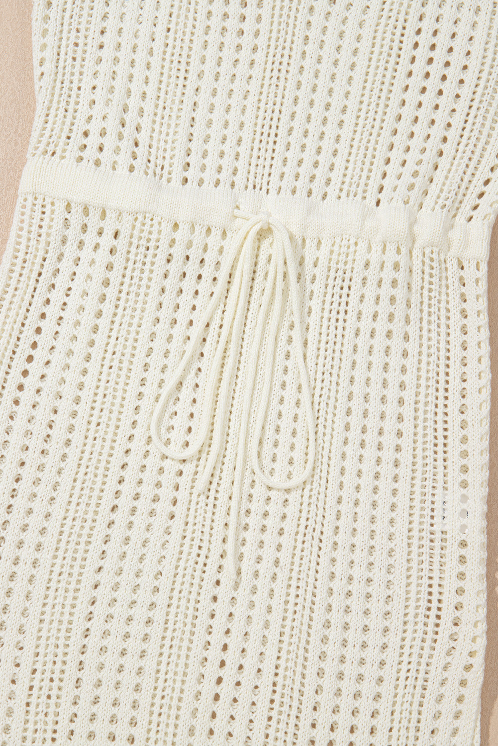 Beige Open Knit Drawstring Waist Beach Dress - Kustom Kreations Goods