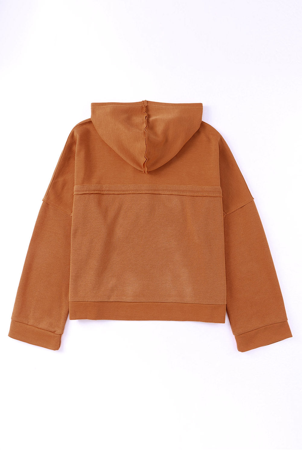 Khaki Solid Casual Button Patchwork Seam Trim Hoodie
