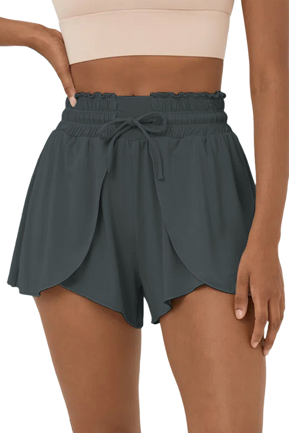 Black Frill High Waist Petal Wrap Swim Shorts