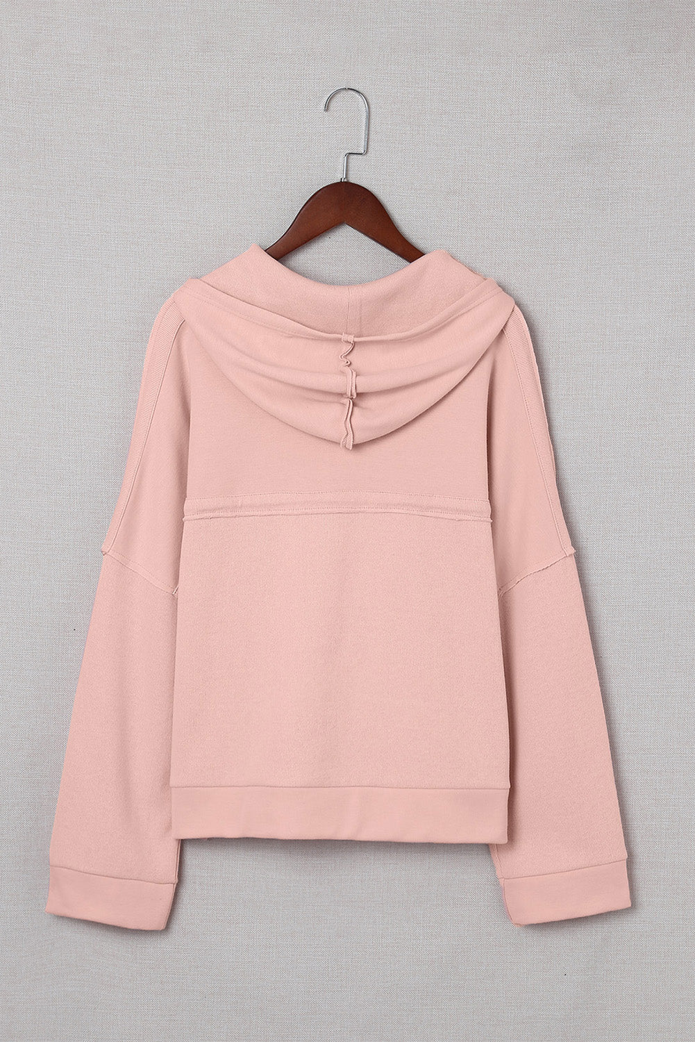 Khaki Solid Casual Button Patchwork Seam Trim Hoodie
