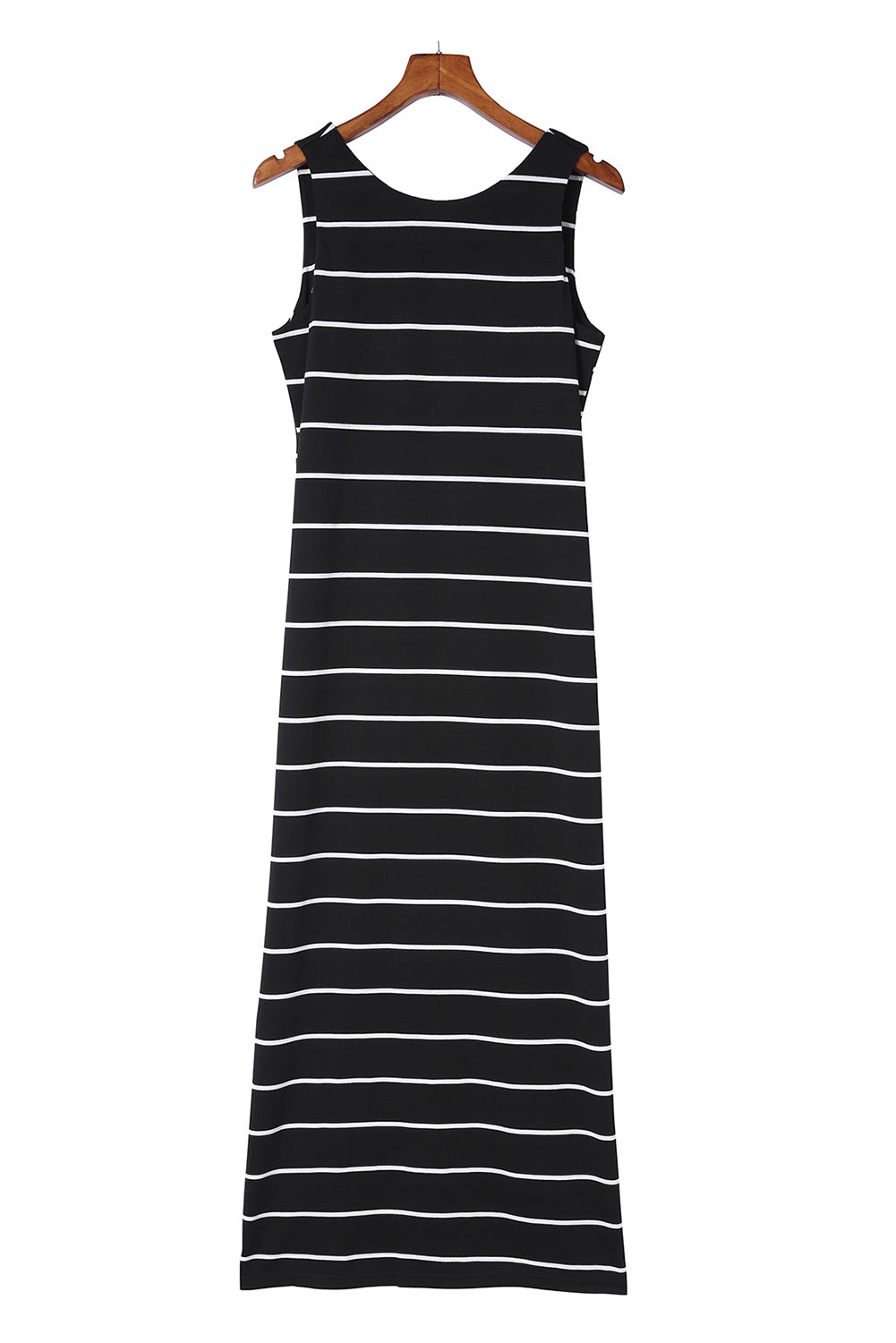 White Stripe Print Open Back Sleeveless Maxi Dress With Slits