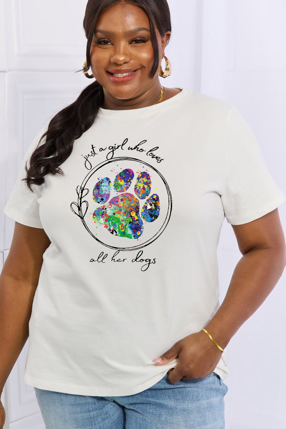 Simply Love Full Size JUST A GIRL WHO LOVES ALL DOGS Graphic Cotton Tee