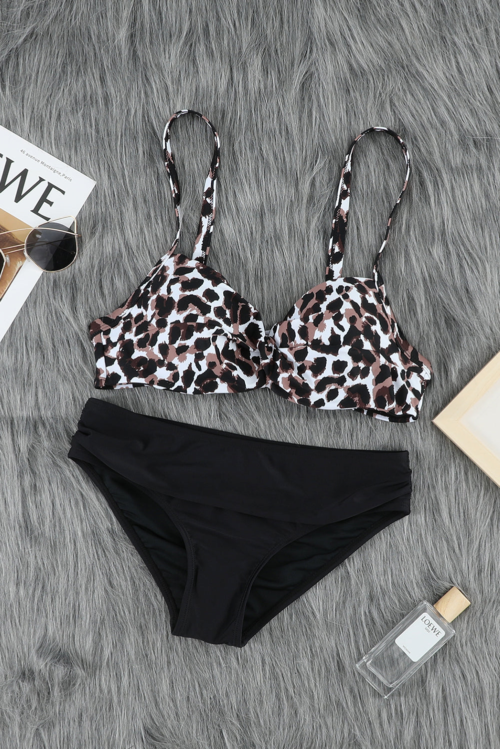 Sky Blue & Stripe Print Sexy Twisted Bikini Set