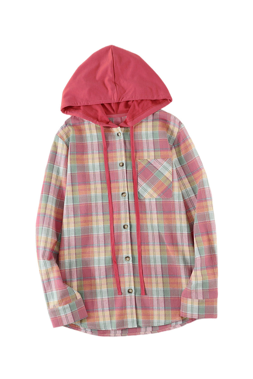 Black Plaid Drawstring Hooded Shacket