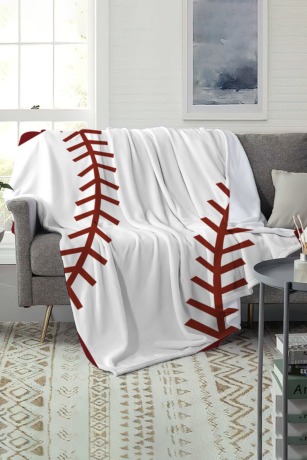 White 150*130cm Rugby Game Fleece Blanket
