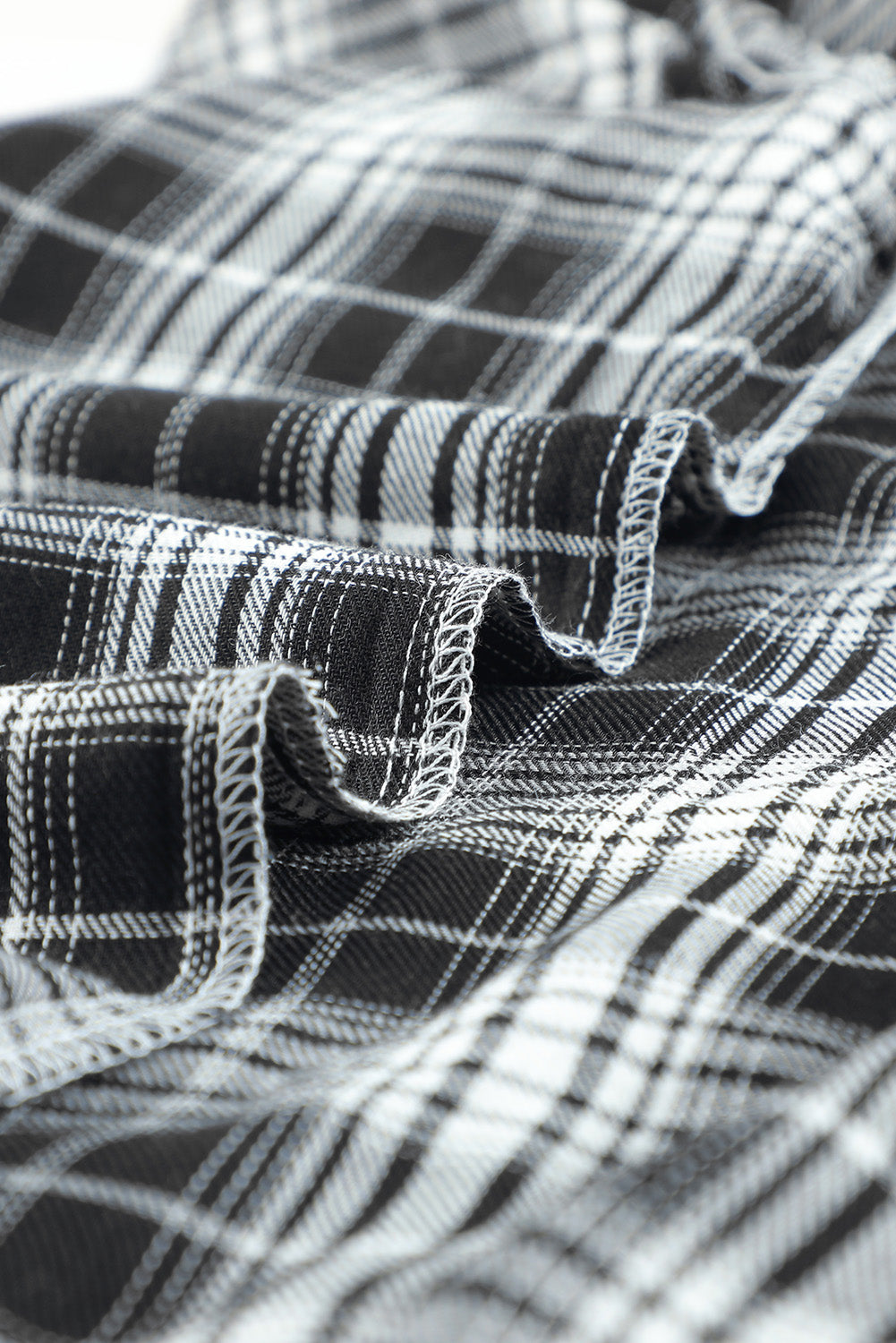 Black Plaid Drawstring Hooded Shacket