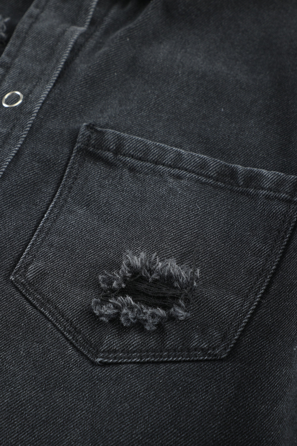 Green Casual Ripped Raw Hem Button Up Denim Shacket