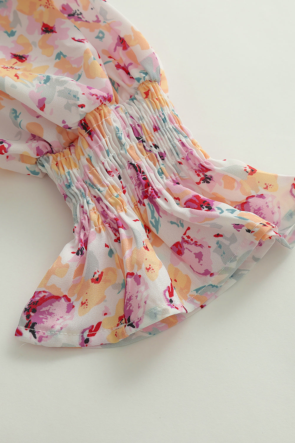 Red Floral Print Boho Tie Front Long Sleeve Blouse for Women