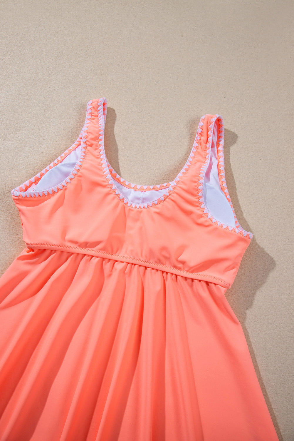 Fresh Salmon Contrast Trim Ruffled Peplum Tankini Set