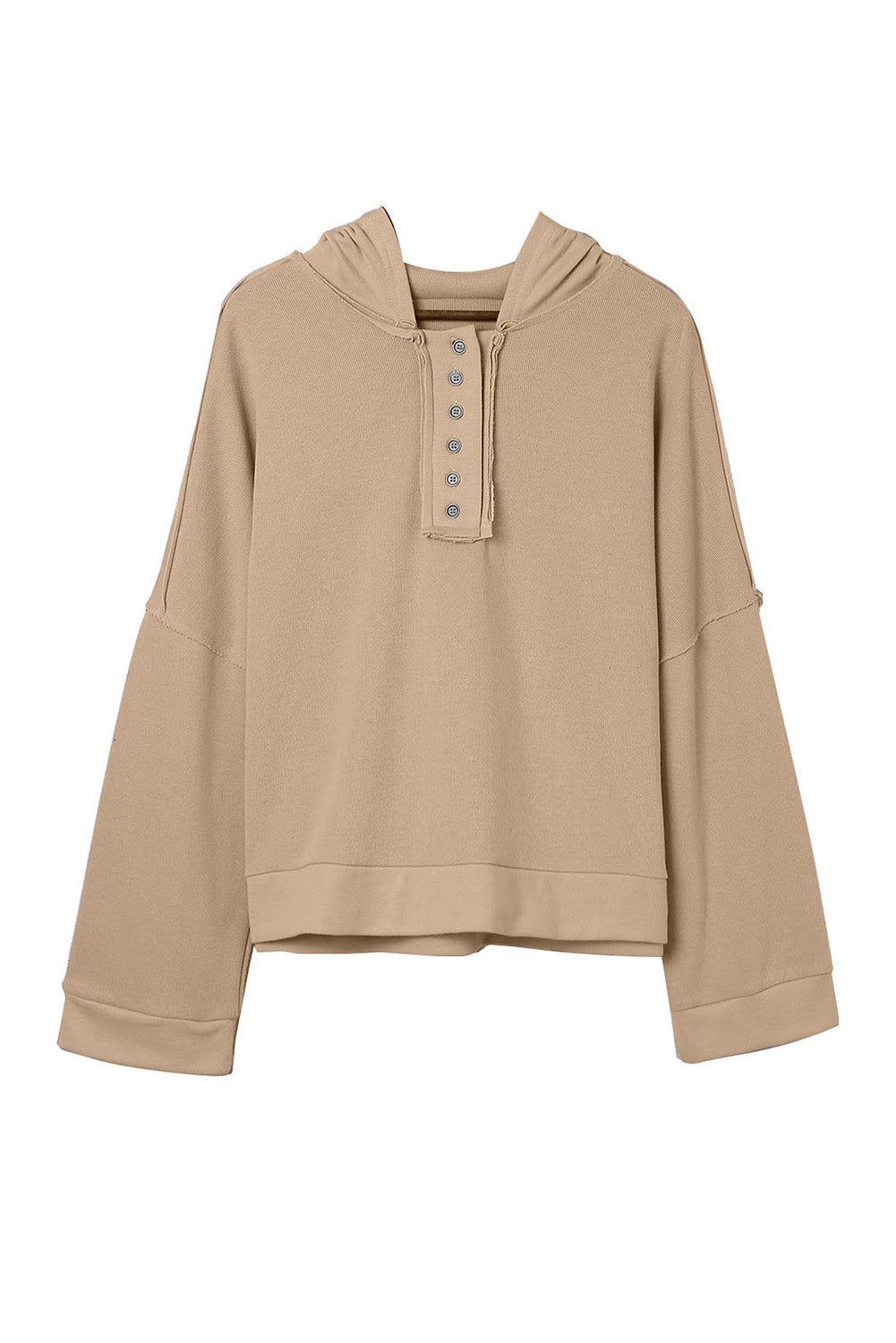 Khaki Solid Casual Button Patchwork Seam Trim Hoodie