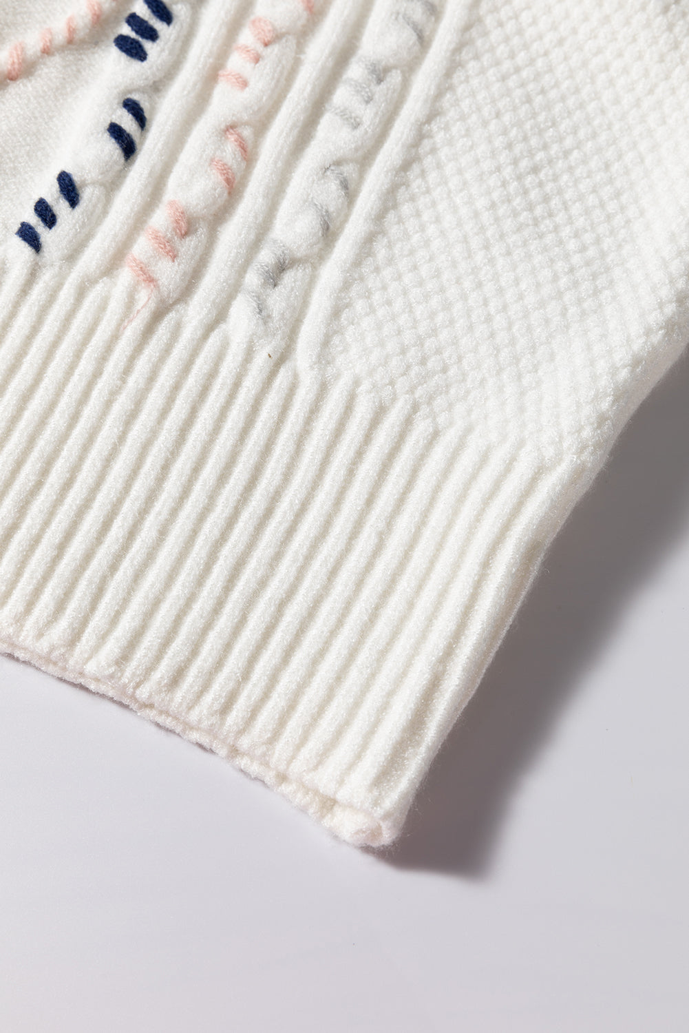White Argyle Puff Sleeve Knit Top