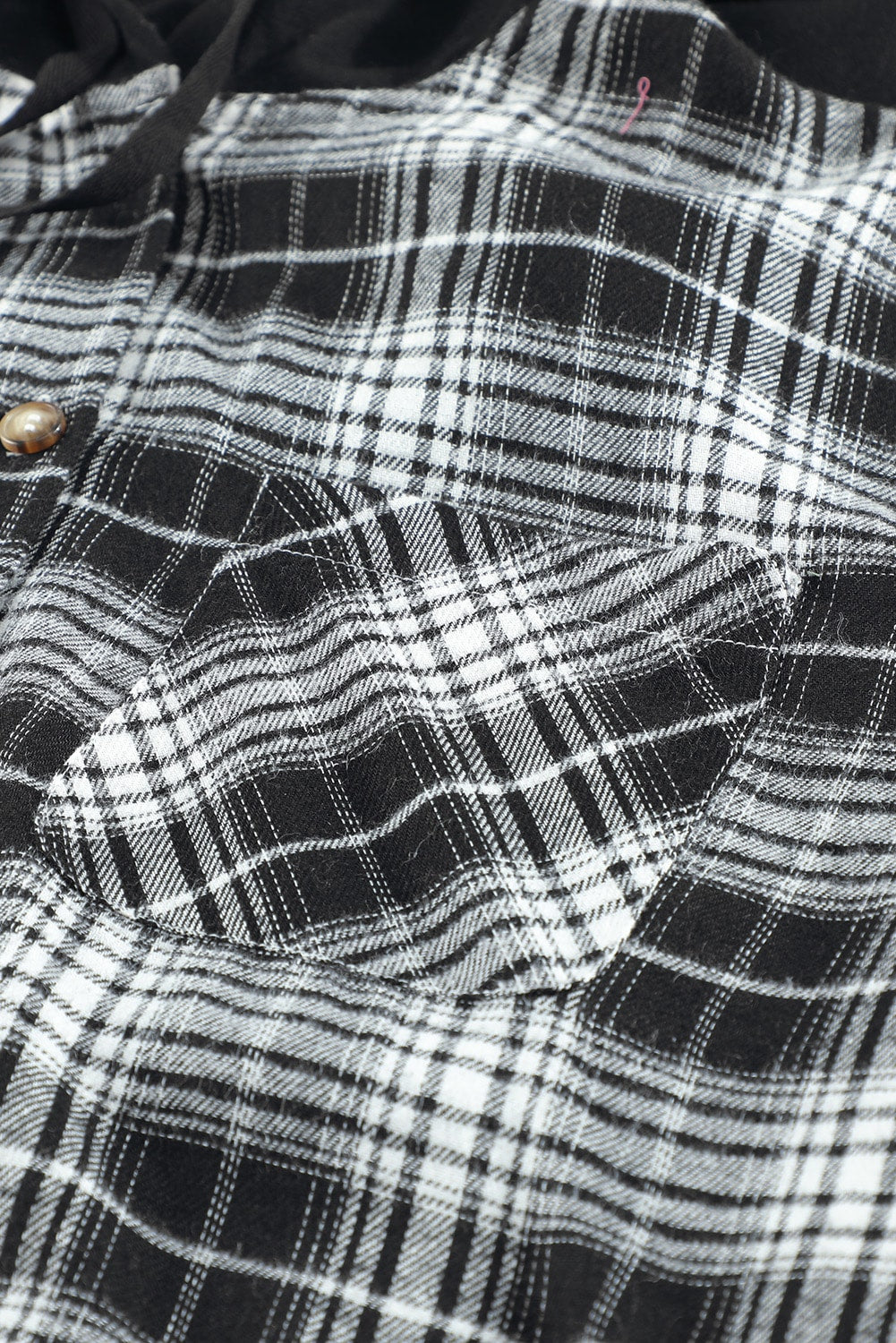 Black Plaid Drawstring Hooded Shacket