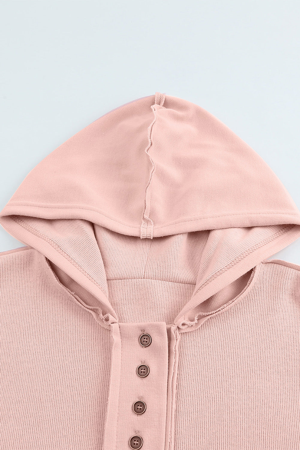 Khaki Solid Casual Button Patchwork Seam Trim Hoodie