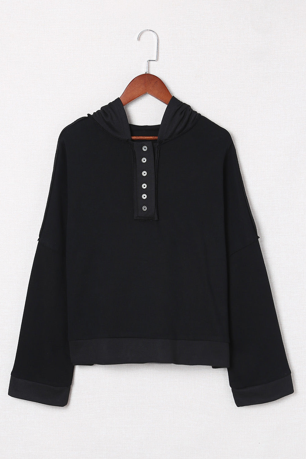 Khaki Solid Casual Button Patchwork Seam Trim Hoodie