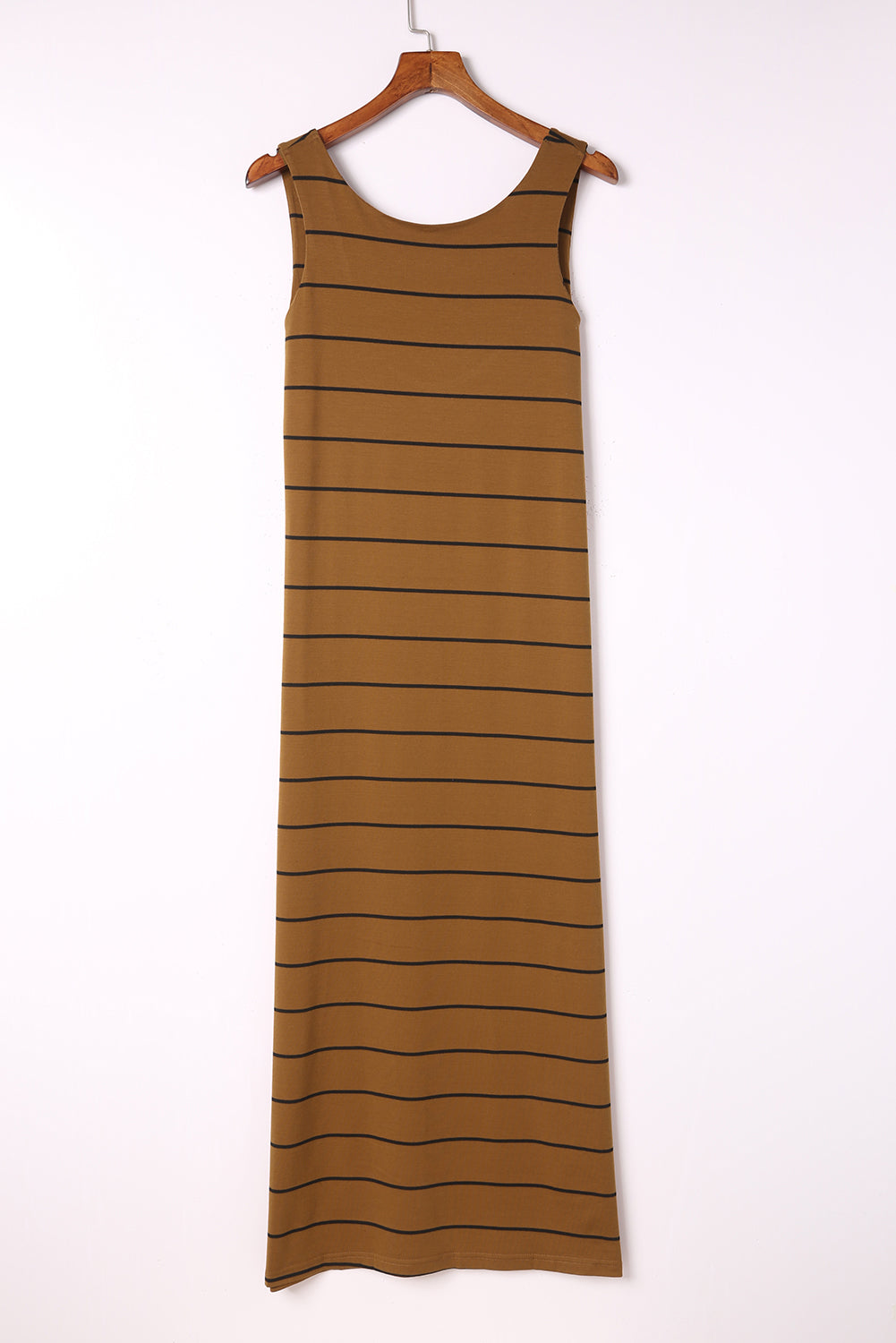 White Stripe Print Open Back Sleeveless Maxi Dress With Slits