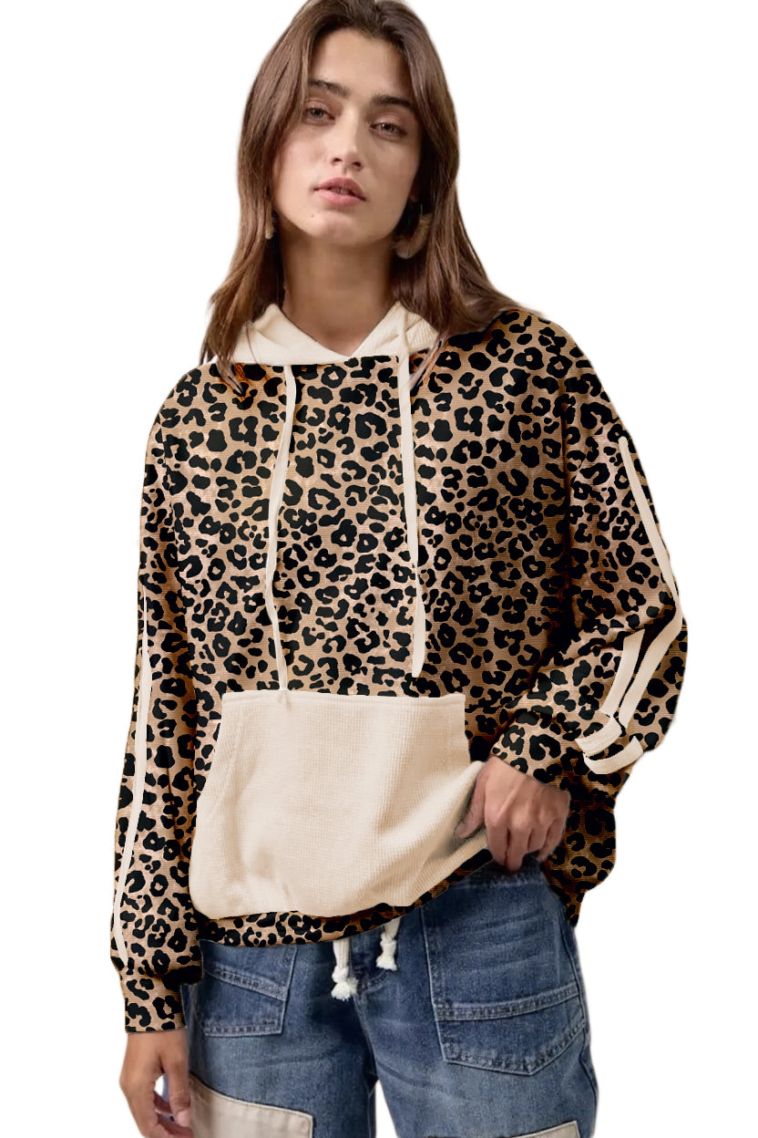 Smoke Gray Waffle Pocket Leopard Hoodie