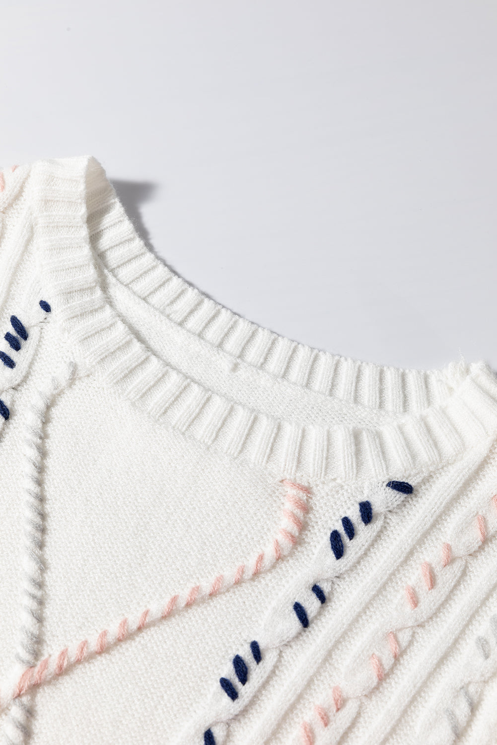 White Argyle Puff Sleeve Knit Top