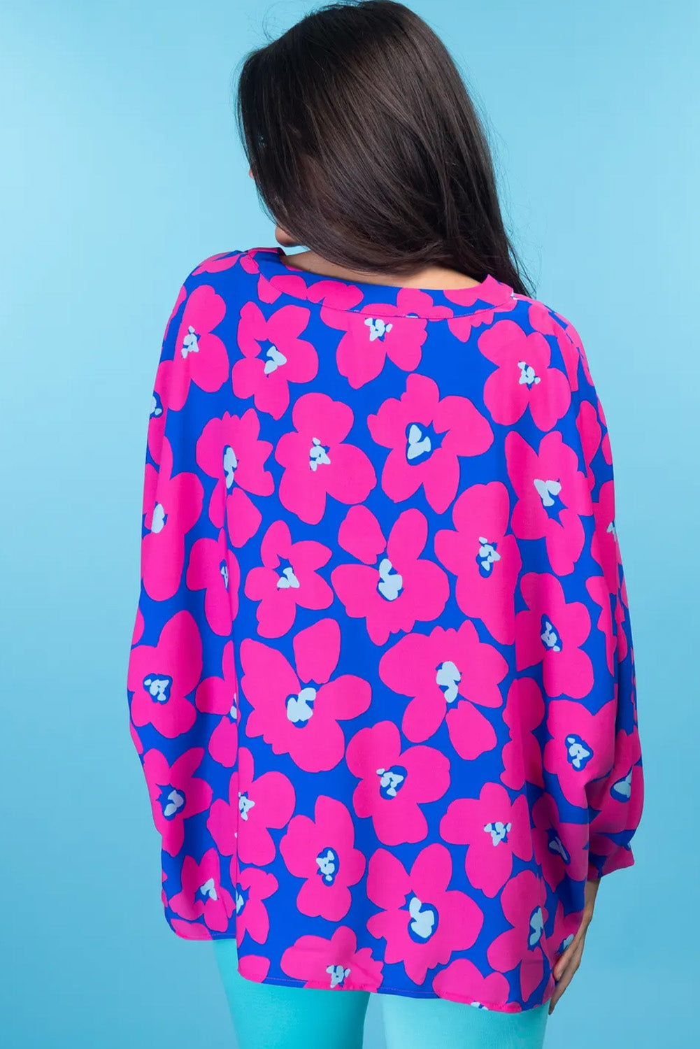 Rose Floral Long Sleeve V Neck Blouse