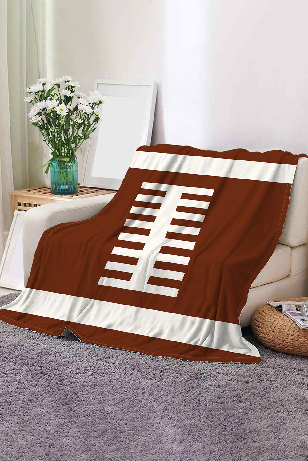 White 150*130cm Rugby Game Fleece Blanket