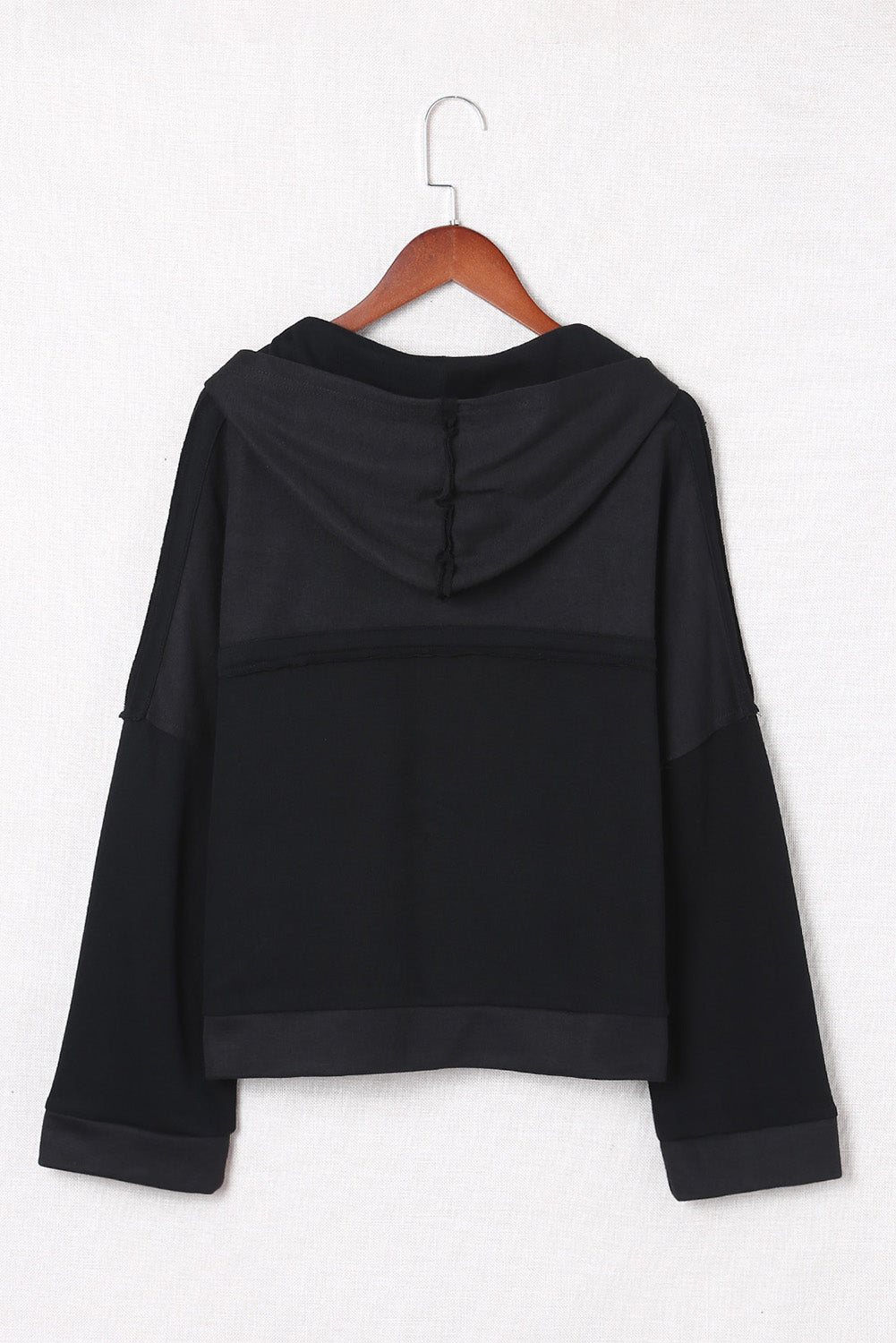 Khaki Solid Casual Button Patchwork Seam Trim Hoodie