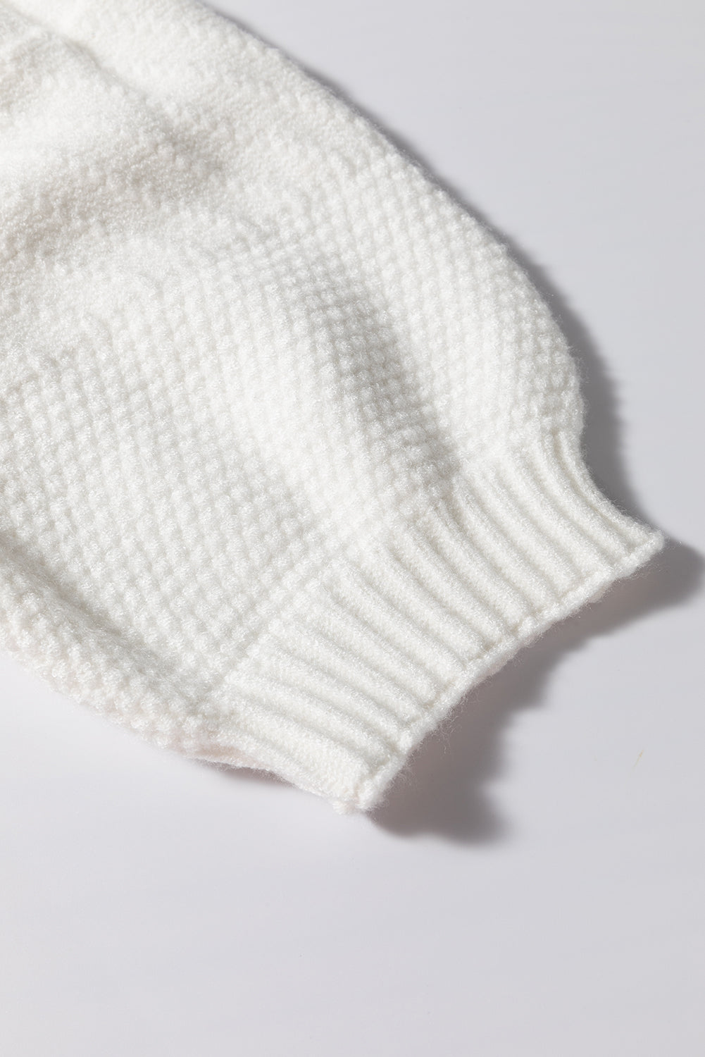 White Argyle Puff Sleeve Knit Top