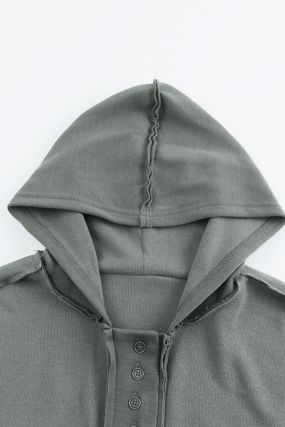Khaki Solid Casual Button Patchwork Seam Trim Hoodie