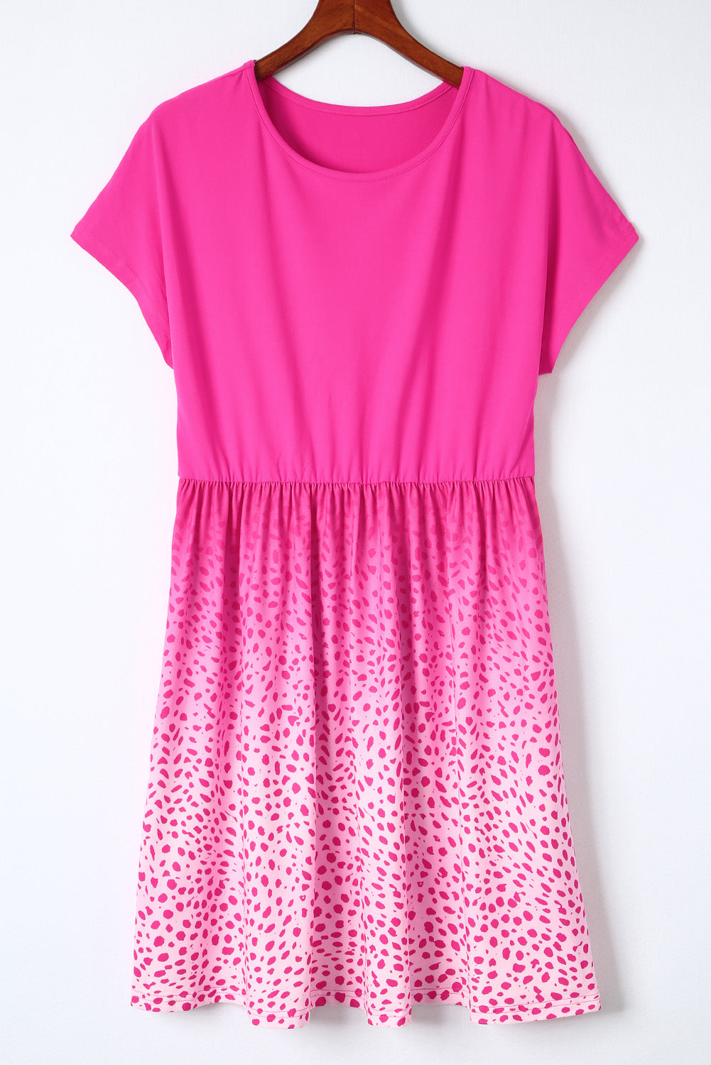Rose Dotted Contrast Casual Pocket T Shirt Dress