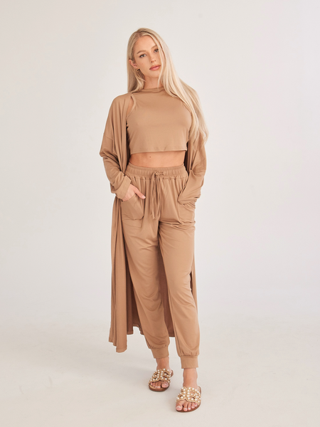 Women's Cropped Tank Top + Pants + Cardigan Three-Piece Set HFL4CZCS53
