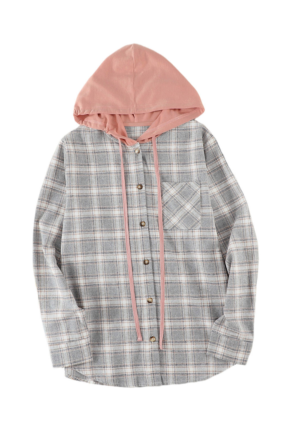 Black Plaid Drawstring Hooded Shacket