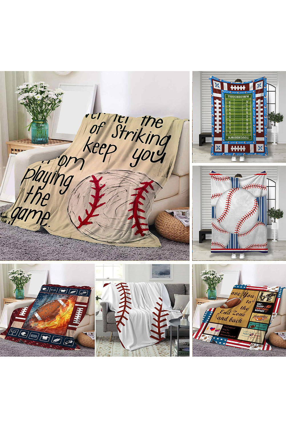 White 150*130cm Rugby Game Fleece Blanket