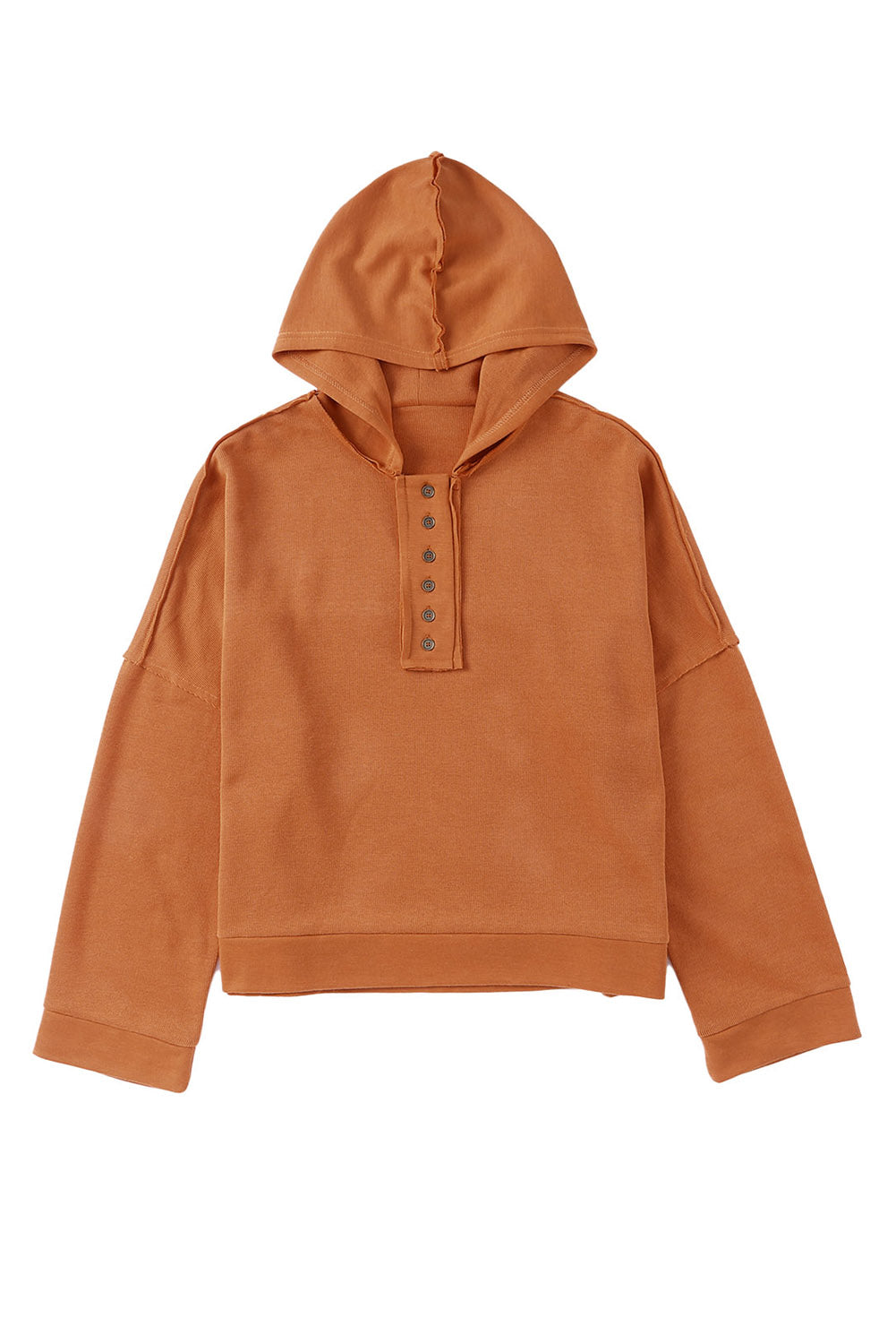 Khaki Solid Casual Button Patchwork Seam Trim Hoodie