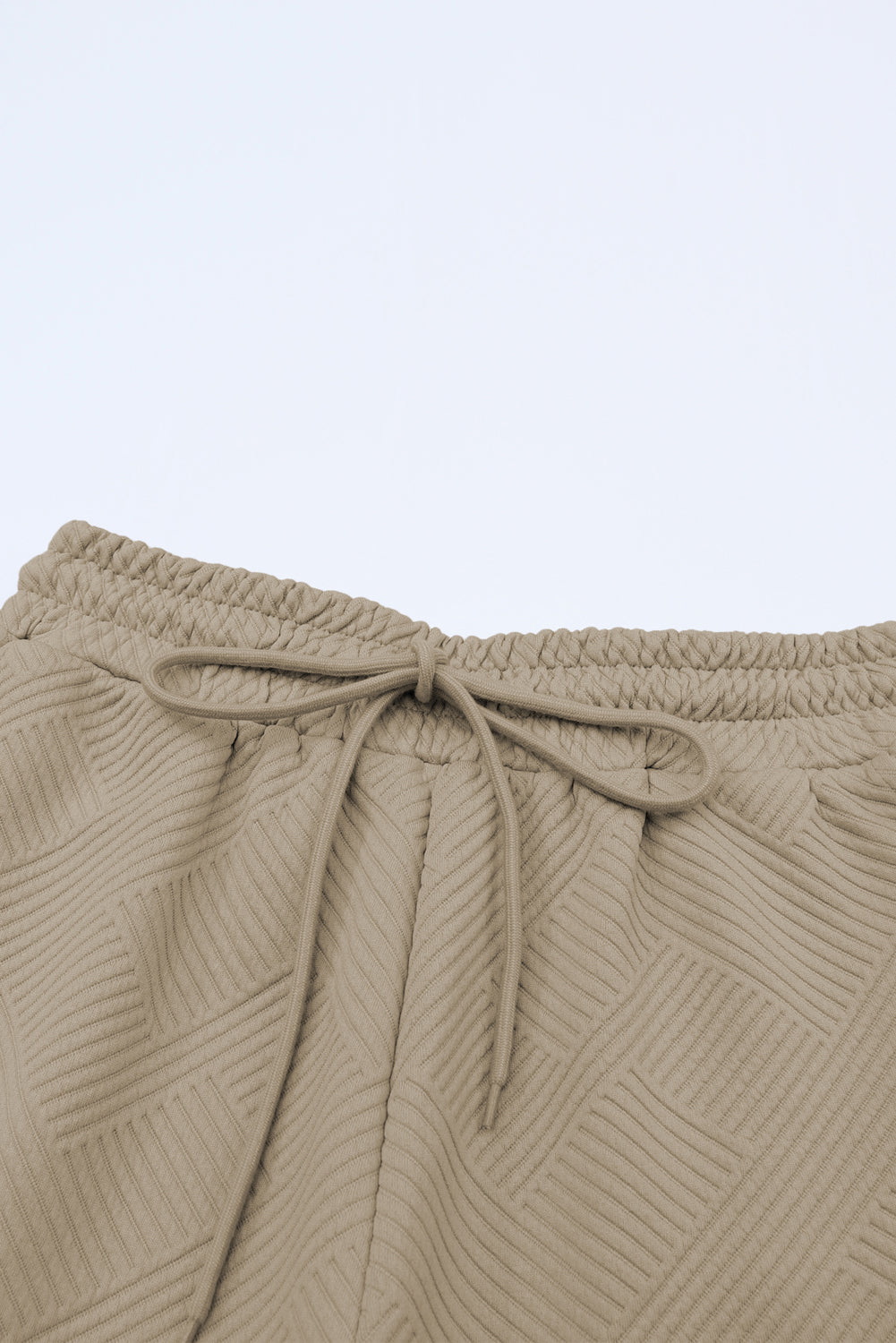 Khaki Textured Loose Fit T Shirt and Drawstring Pants Set