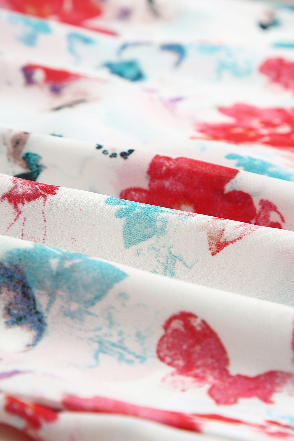 Red Floral Print Boho Tie Front Long Sleeve Blouse for Women