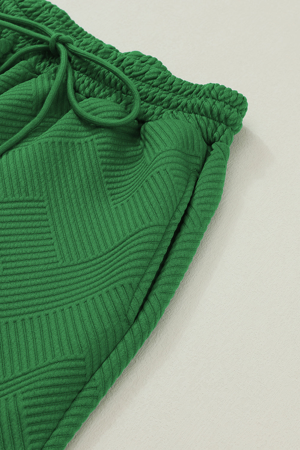Dark Green Textured Loose Slouchy Long Sleeve Top and Pants Set
