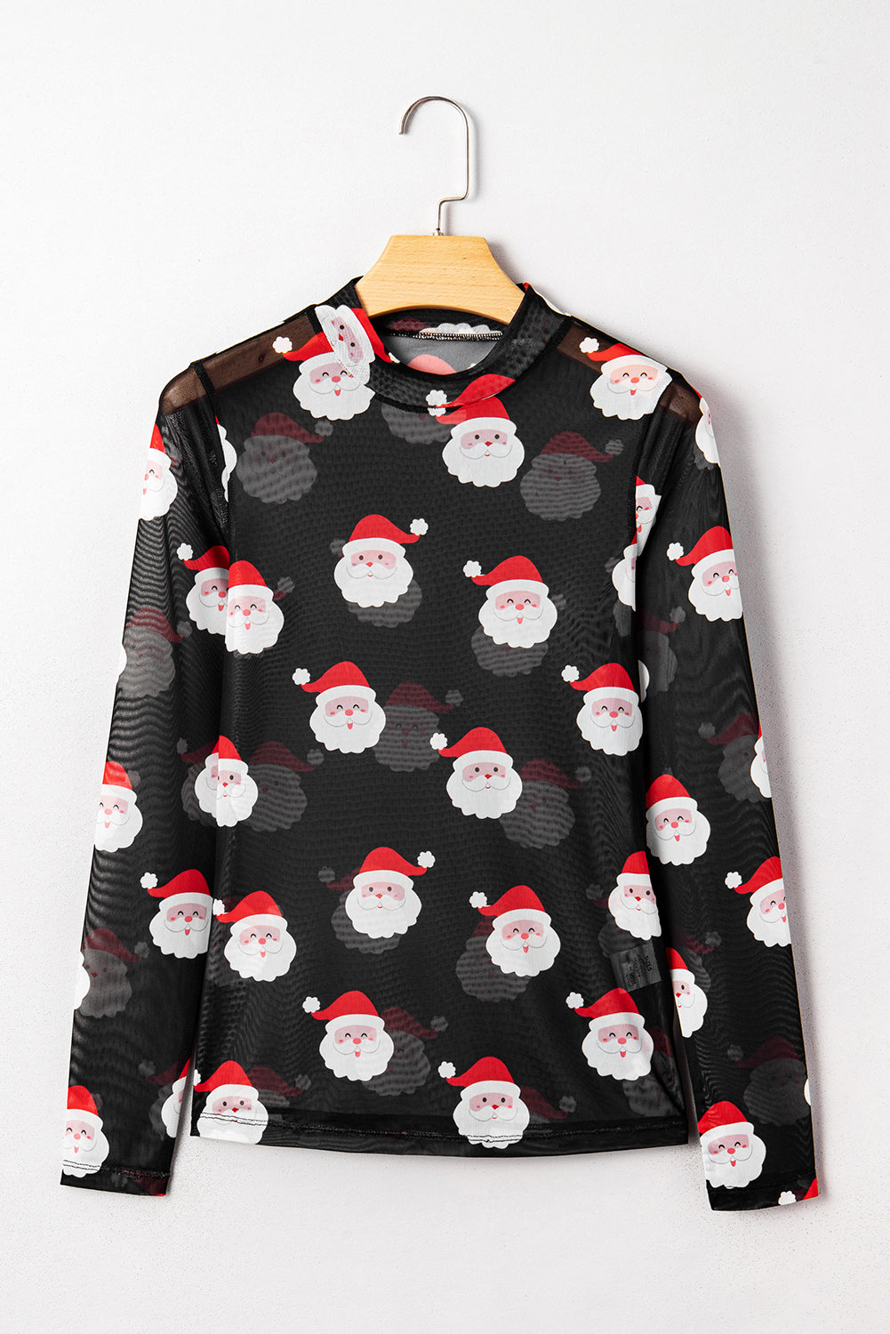 Black Christmas Santa Claus Slim Fit Mesh Long Sleeve Top - Kustom Kreations Goods