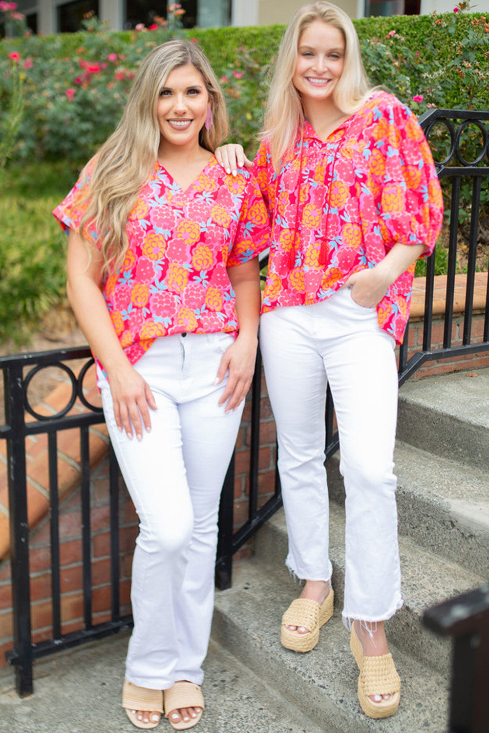 Rose Sour Raspberry Coral Print V Neck T Shirt