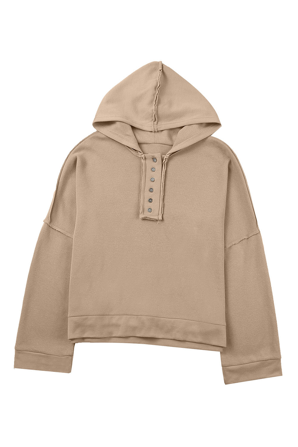 Khaki Solid Casual Button Patchwork Seam Trim Hoodie