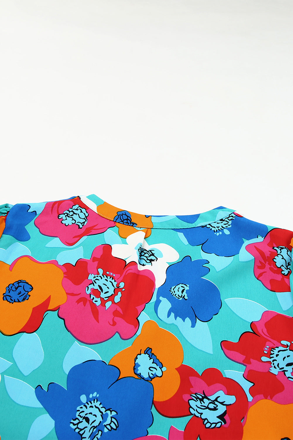 Rose Floral Print Mandarin Collar Short Sleeve Tunic Dress