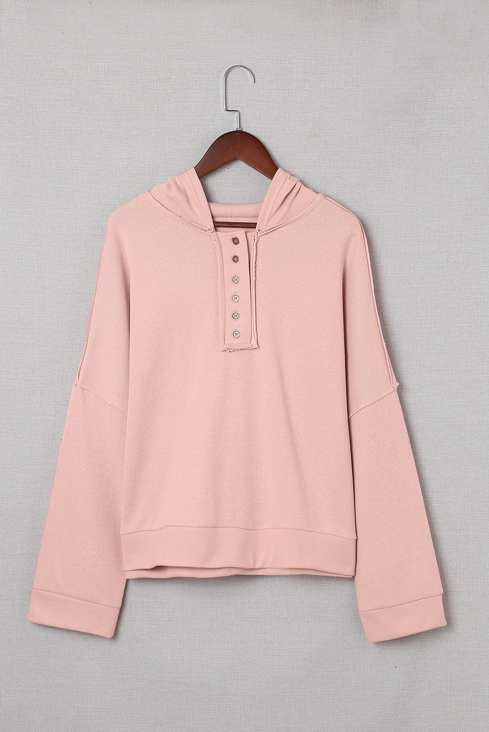 Khaki Solid Casual Button Patchwork Seam Trim Hoodie