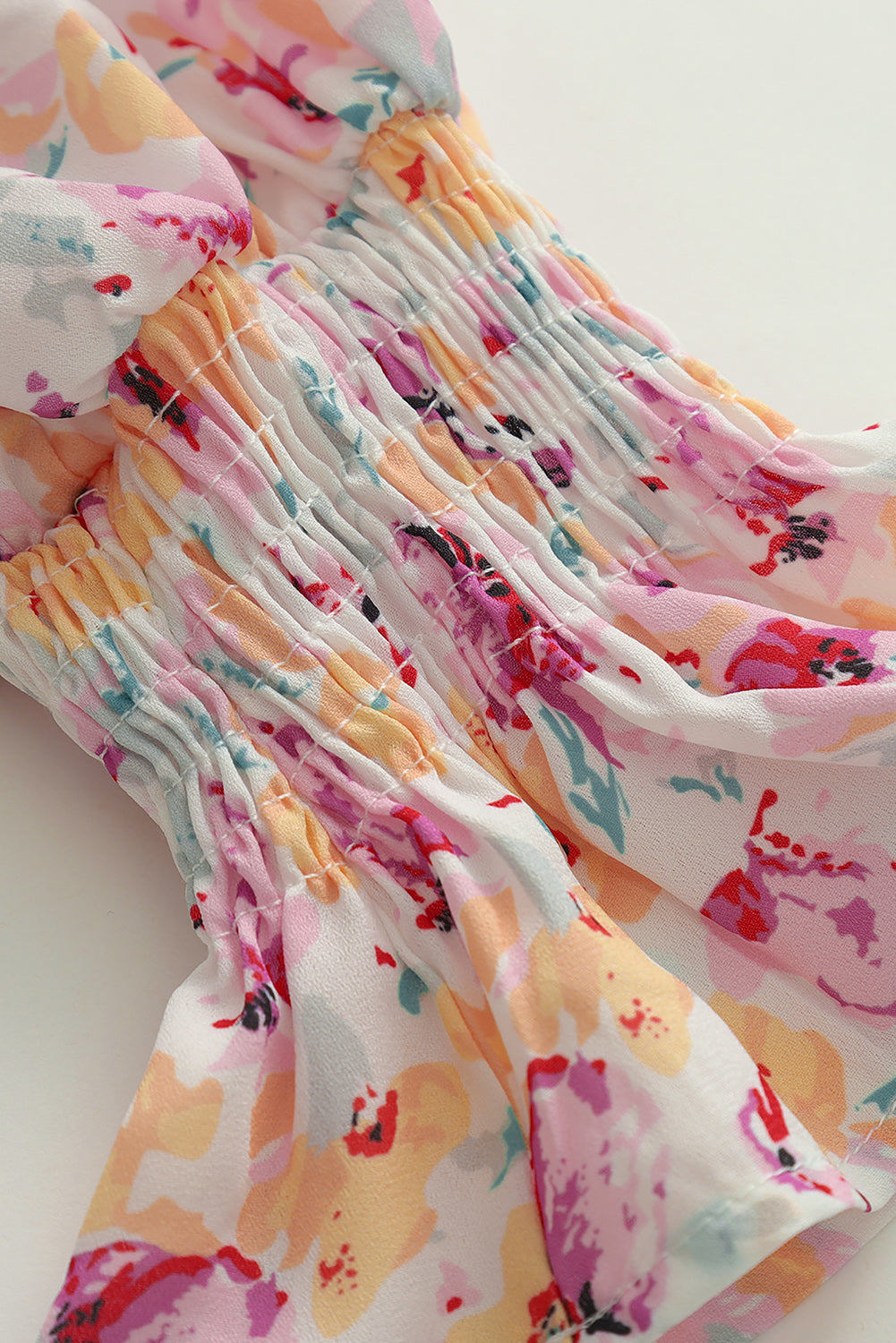 Red Floral Print Boho Tie Front Long Sleeve Blouse for Women