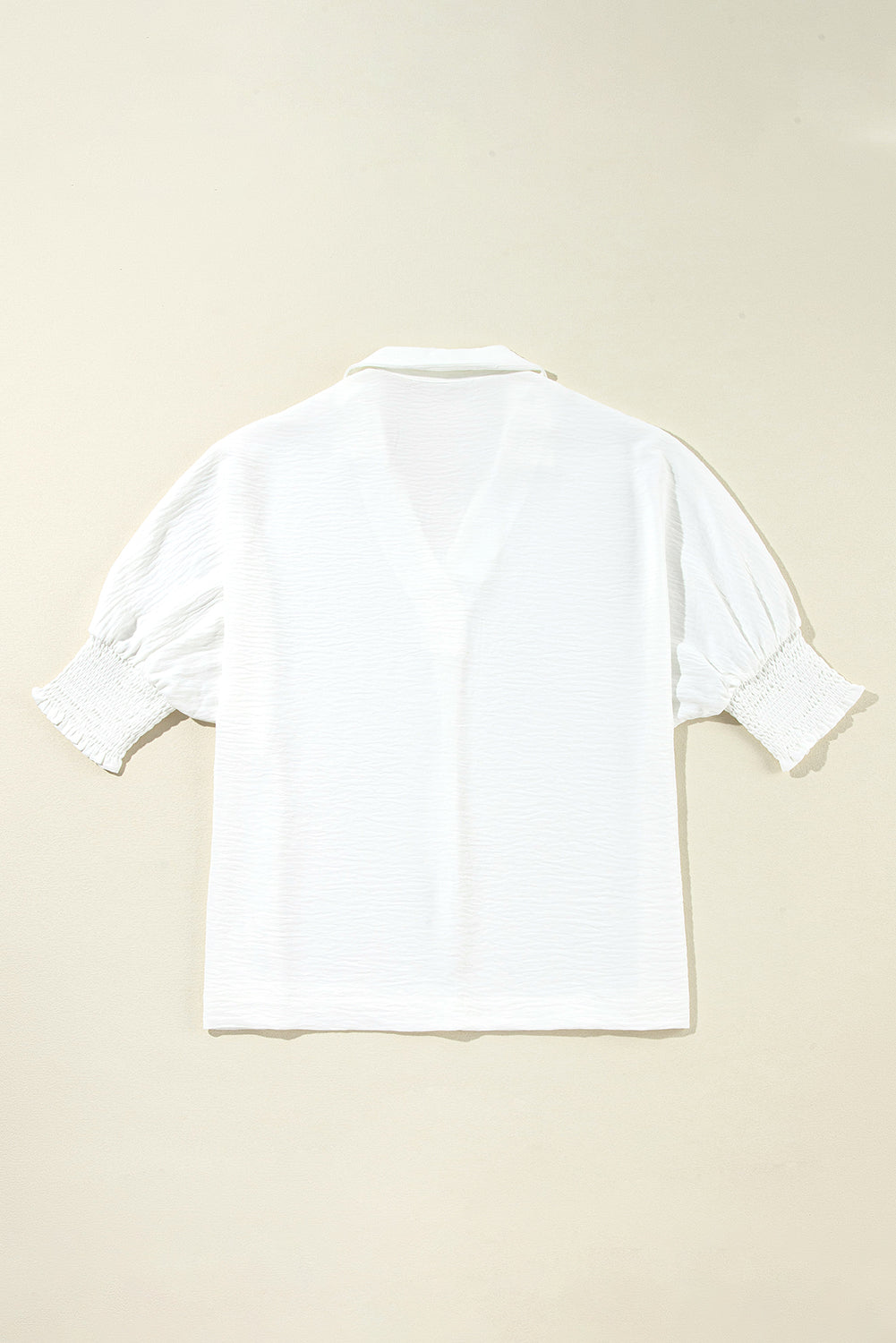 White Crinkled Collared Smocked Cuffs Dolman Blouse