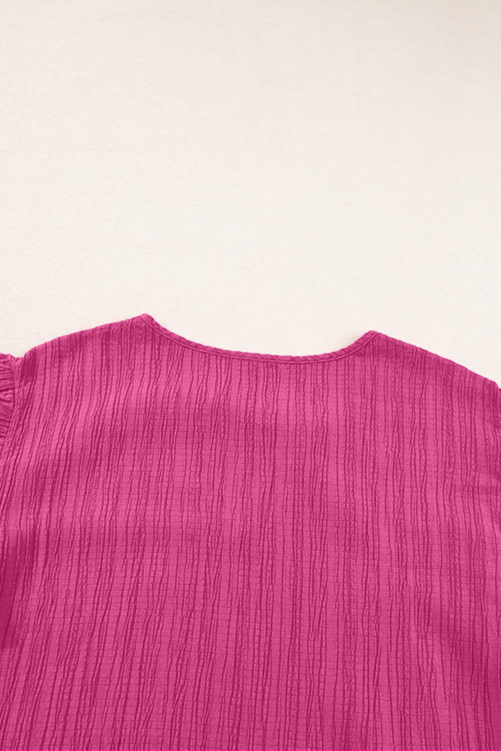 Rose Red Textured Tie Neck Ruffle Sleeve Blouse