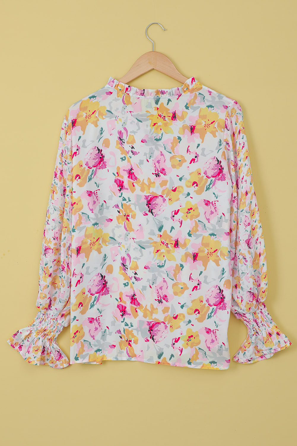 Red Floral Print Boho Tie Front Long Sleeve Blouse for Women