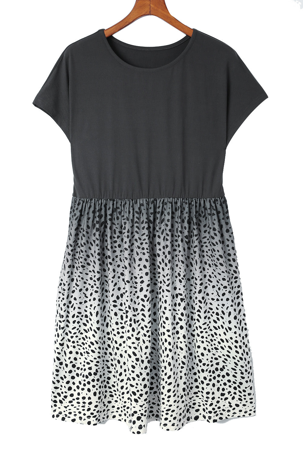Rose Dotted Contrast Casual Pocket T Shirt Dress