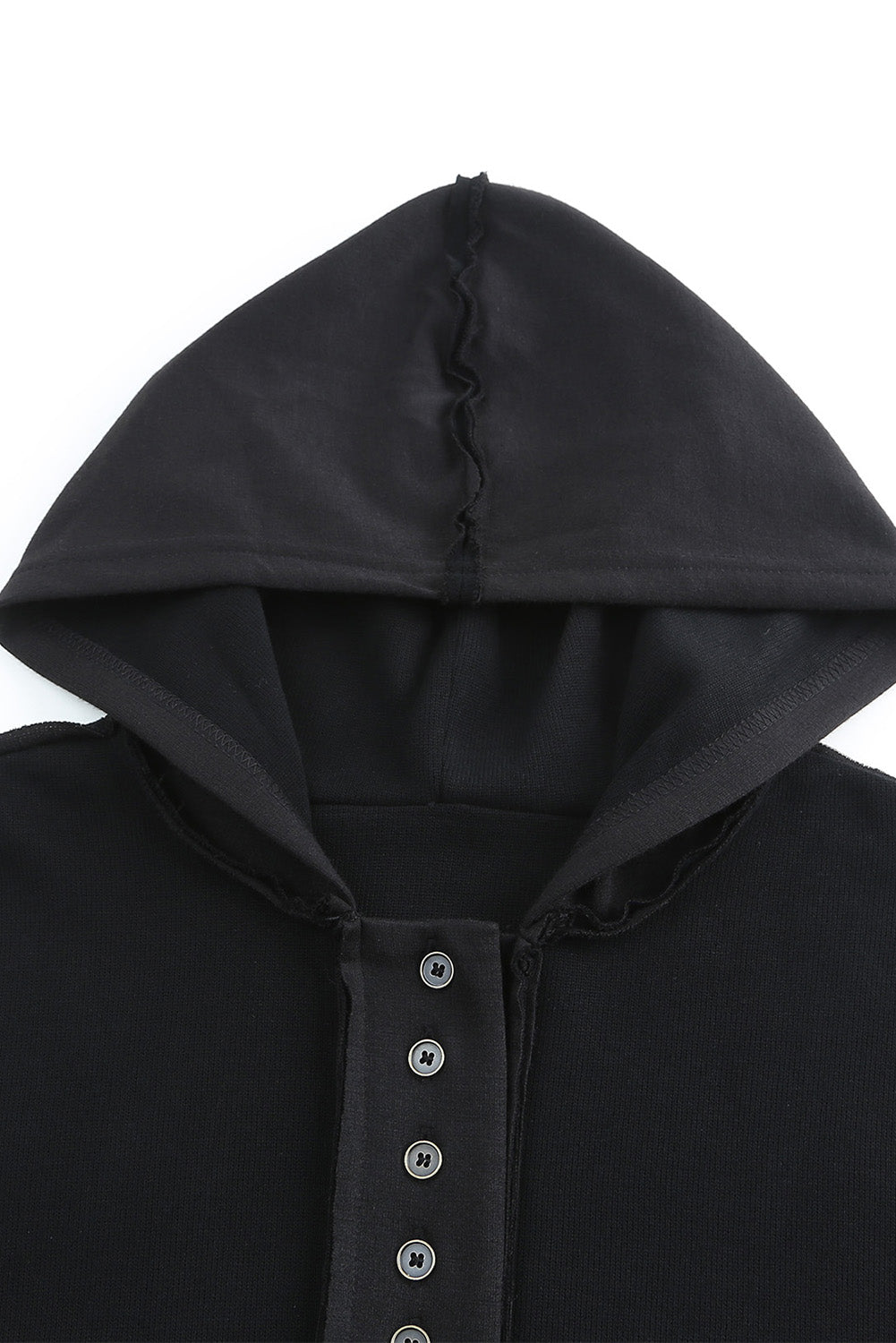 Khaki Solid Casual Button Patchwork Seam Trim Hoodie