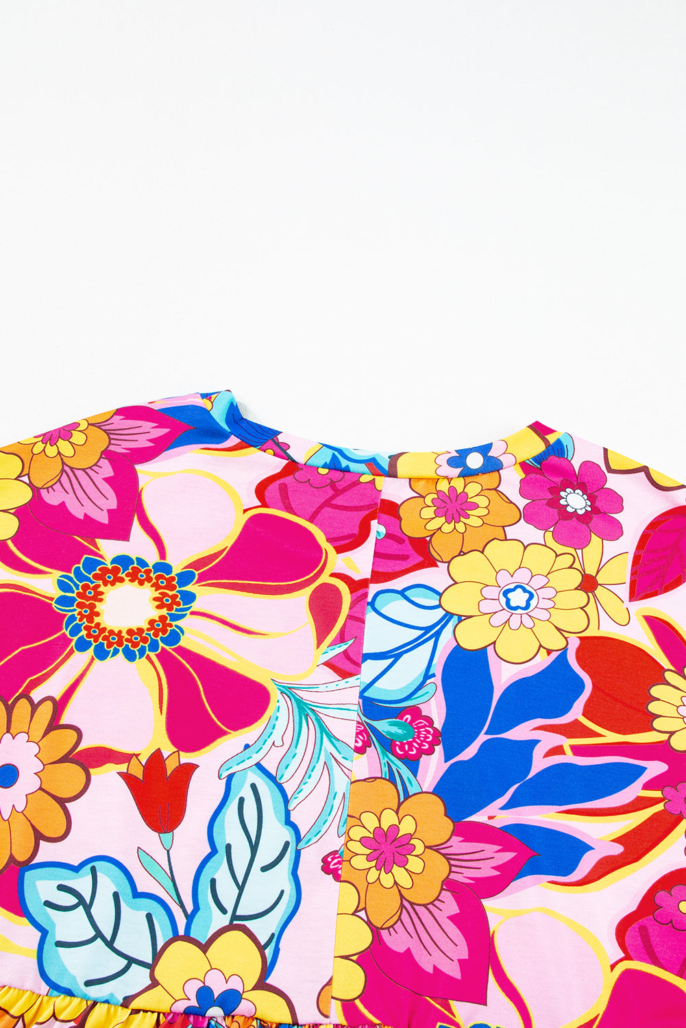 Rose Floral Print Short Sleeve Pleated Babydoll Blouse