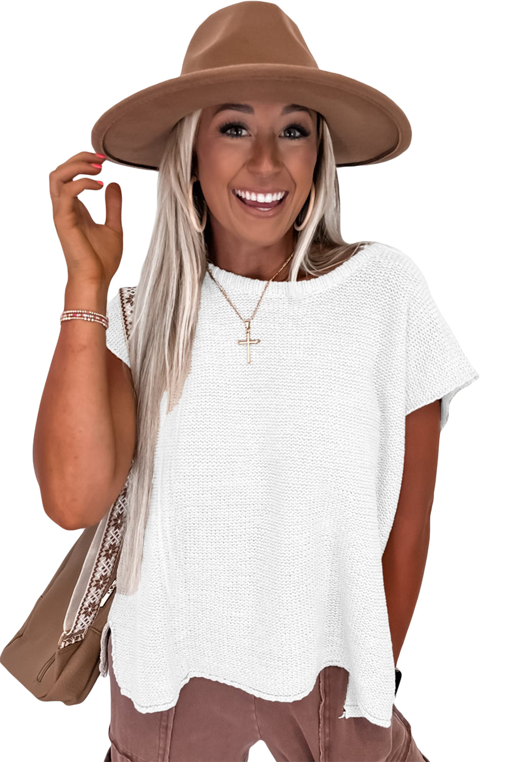 Jet Stream Solid Color Side Slits Sweater Tee