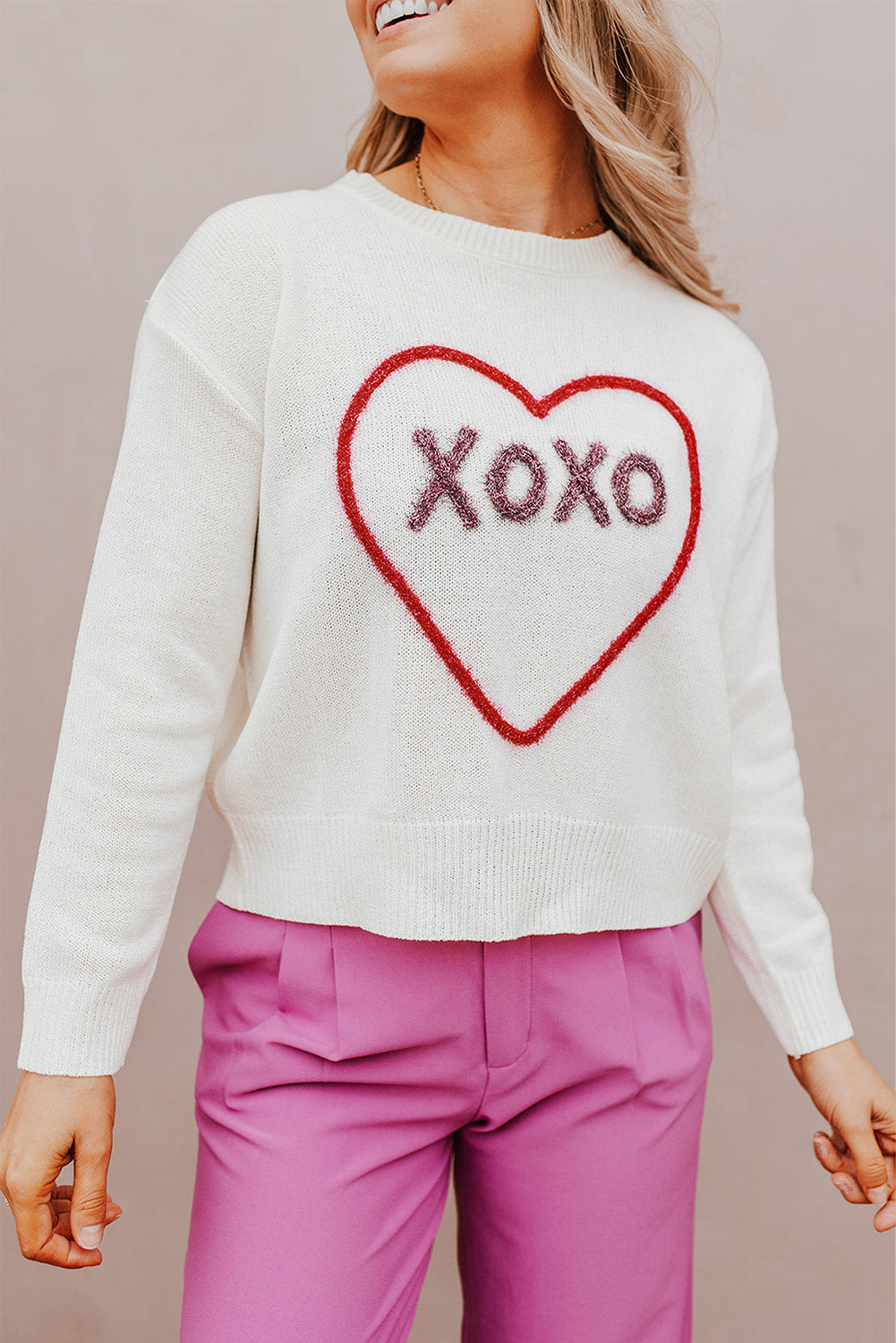 Rose Heart XOXO Pattern Casual Knitted Sweater