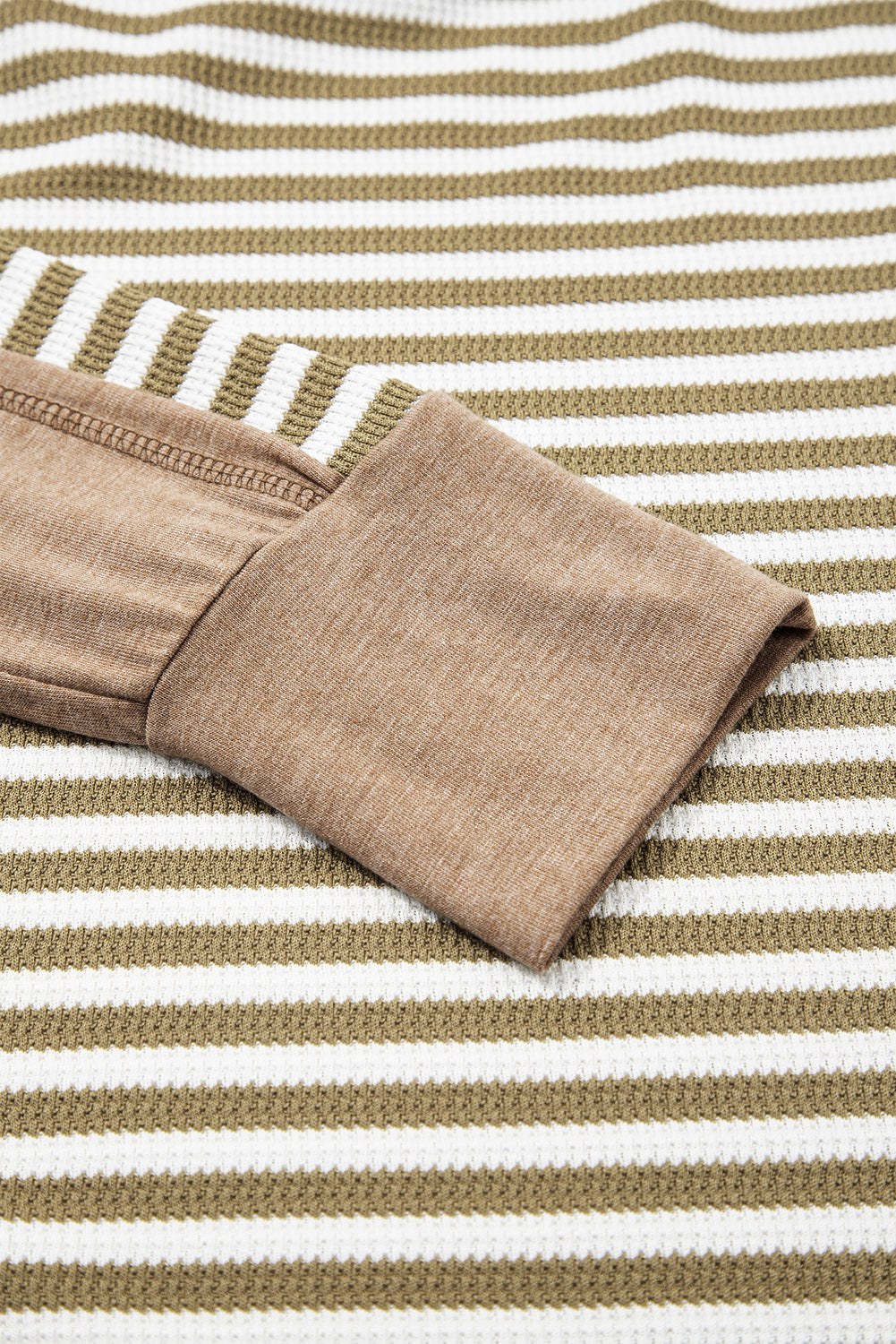 Green Striped Patchwork Knit Drop Shoulder Top